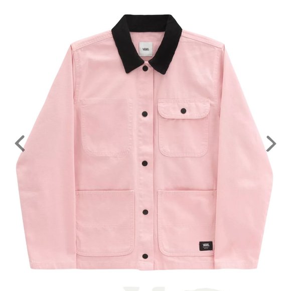 VANS Women's Size VN0A47Y3ZLS Drill Chore Jacket Rose Dawn Cotton Pink Black - Picture 2 of 9